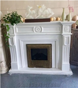 Modern White Marble Polished Indoor Fireplace