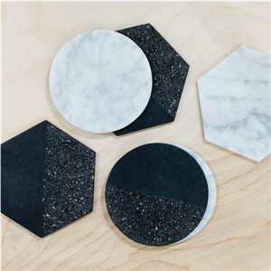 Natural White Marble Polished Tray Round Coaster