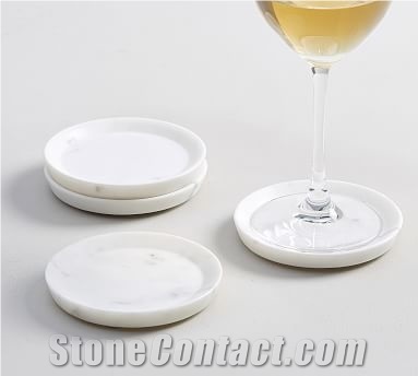 Natural White Marble Polished Tray Round Coaster