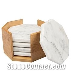 White Marble Food Tray Handle Coaster Trays