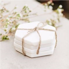 White Marble Stone Round Hexagon Coaster Tray