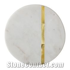 White Marble Stone Round Hexagon Coaster Tray