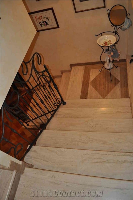 Antique Travertine Staircase With 8 Cm Skirting, Floor 30X30