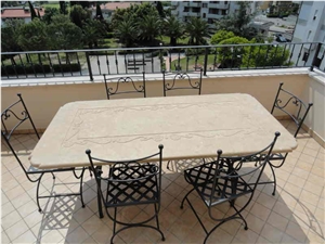 Antique Travertine Table Top With Bas-Relief