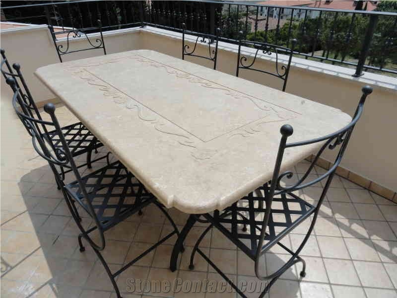 Antique Travertine Table Top With Bas-Relief