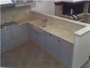 Kitchen Countertop In Antiqued Straw Yellow Travertine