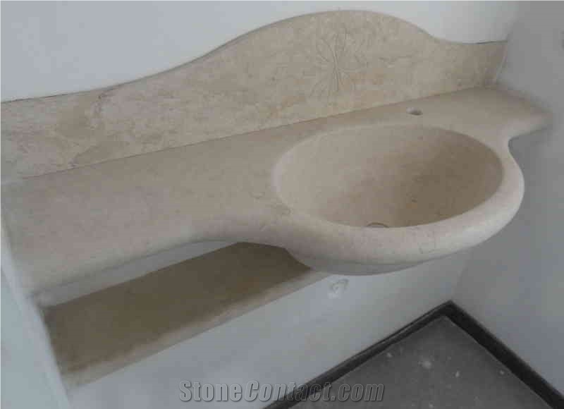 Solid Washbasin In Antique Pearl Cream With Shaped Upstand