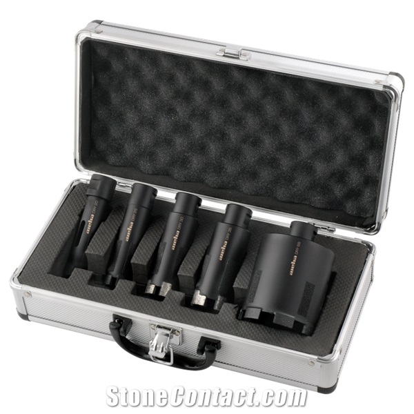 Segmented Dry Core Drill Bits In A Case 5 Items- Diamond Hollow Drillers (Dry Use) For Granite, Sintered