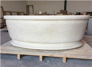 Crema Marfil Marble Carved Massive Bathtub