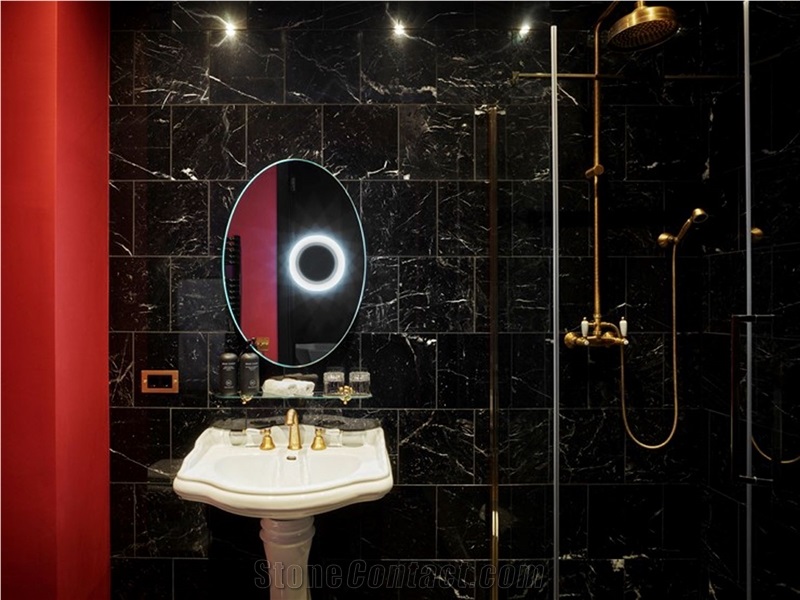 Negro Marquina Marble Commercial Bathroom Design