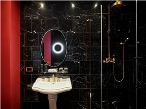 Negro Marquina Marble Commercial Bathroom Design