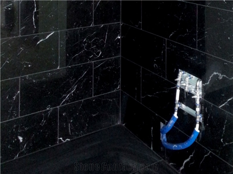 Negro Marquina Marble Commercial Bathroom Design
