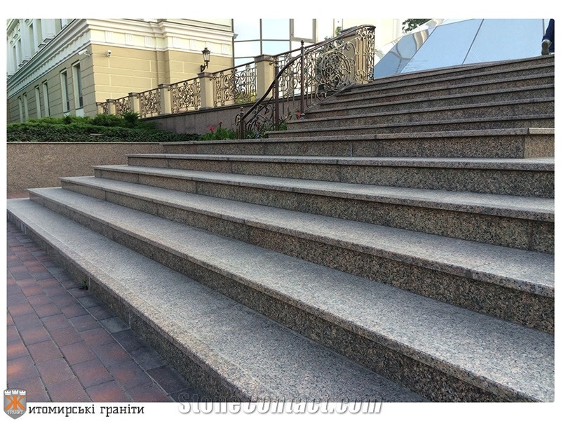 Pokostivske Granite- Grey Ukraine Granite Stairs, Steps