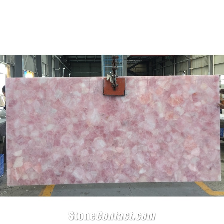 Natural Pink Crystal Quartz Semiprecious Stone For Background Wall