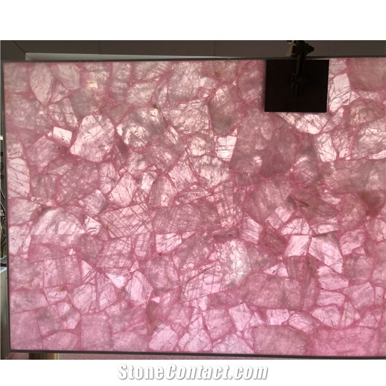 Natural Pink Crystal Quartz Semiprecious Stone For Background Wall