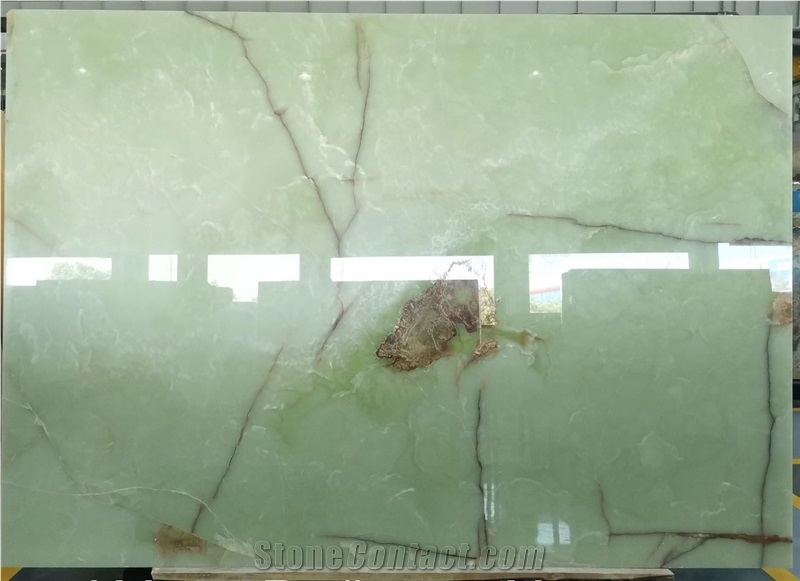 Light Green Polished Onyx With Veins Slabs
