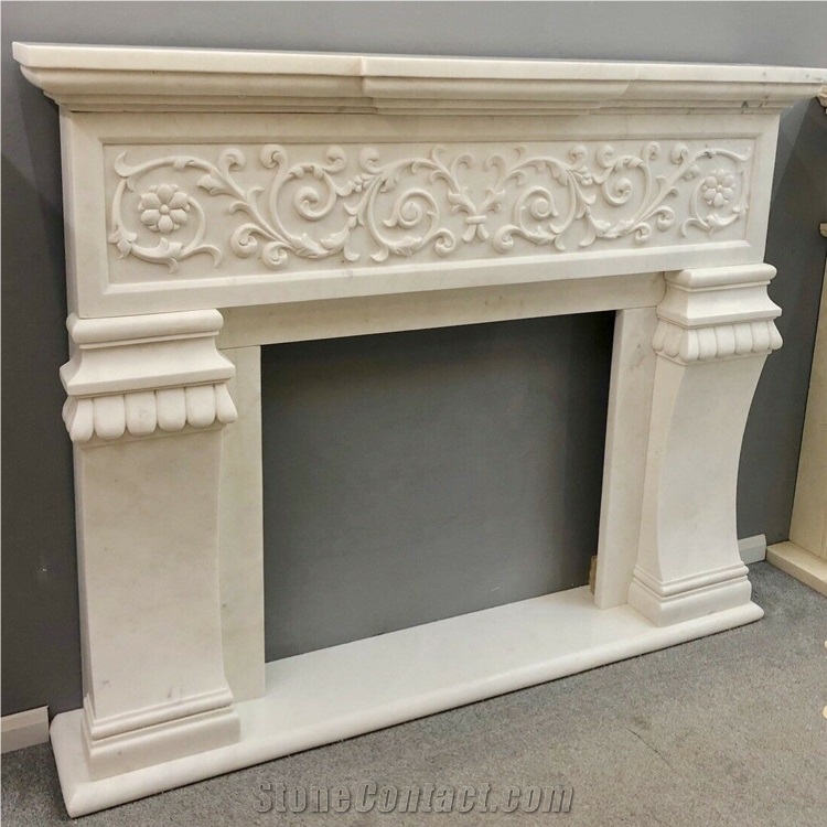 Natural White Marble Carved Marble Angel Fireplace Mantel