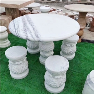 Outdoor Garden Natural White Marble Stone Table And Chairs