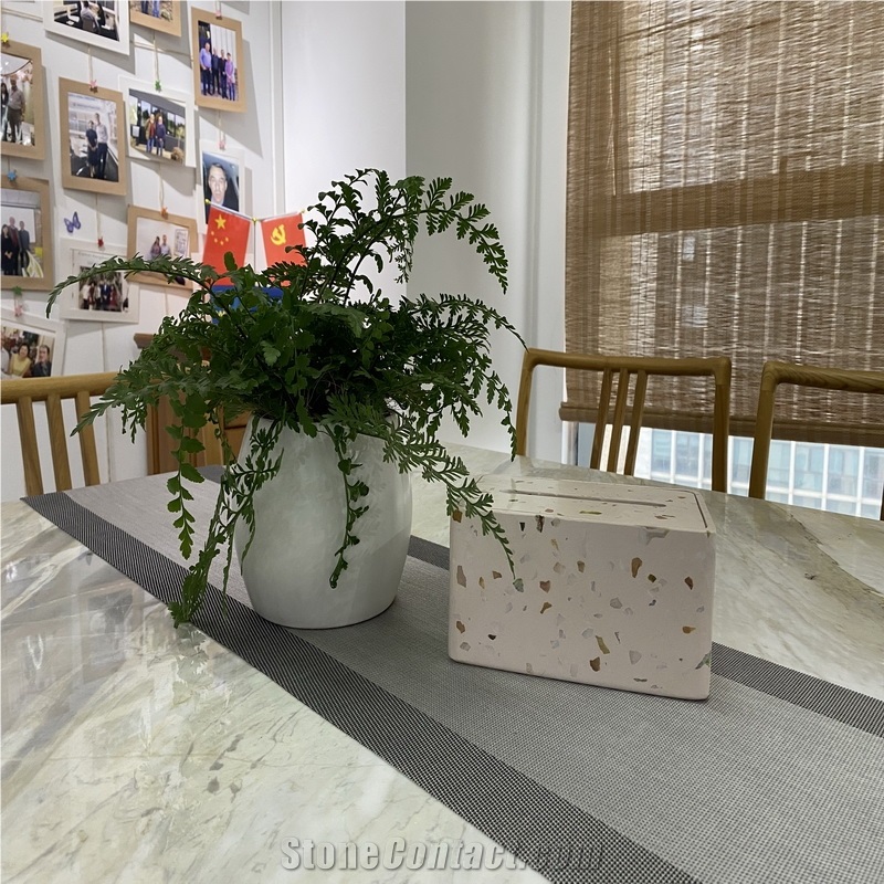 Terrazzo Rectangular Tissue Box Crafts For Indoor Decoration