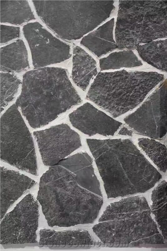 China Black Limestone Flagstone Wall Crazy Stone Cladding
