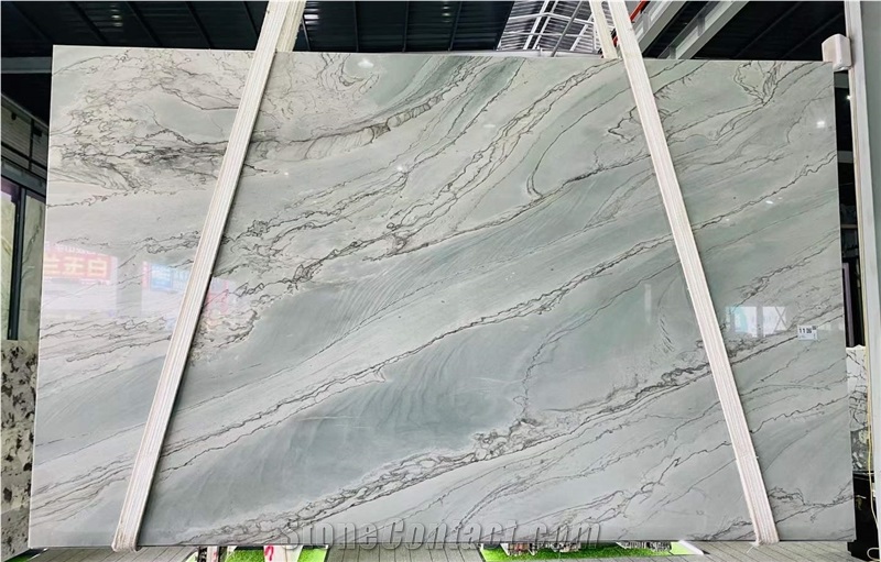 Calacatta Blue Quartzite Bookmatched Slabs, Wall Panels