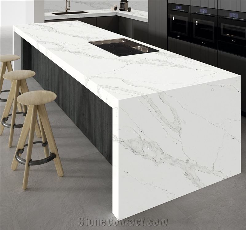 White Artificial Stone Quartz Kitchen Countertop Island Tops