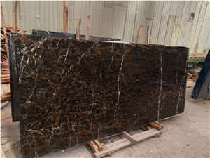 Afghan Black Gold Flower Marble Slabs Pattern Tiles Project