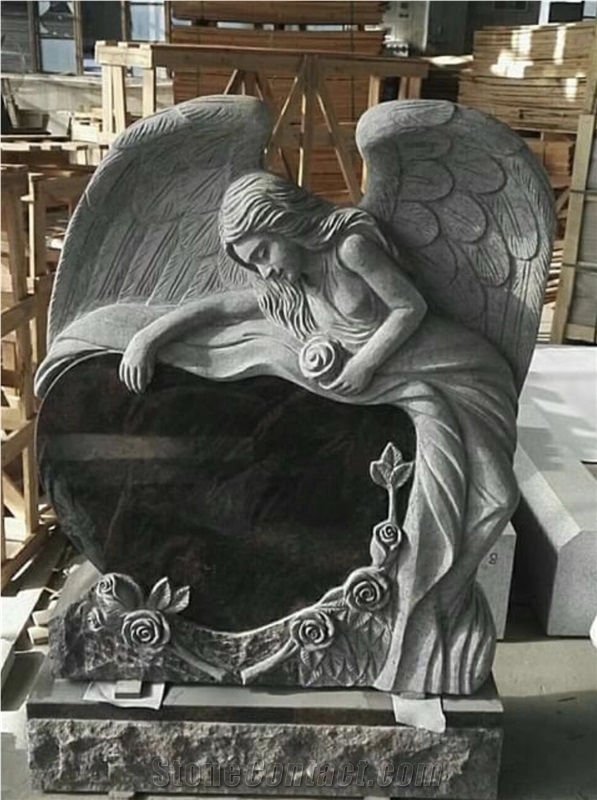 Engraved Upright Angel Granite Monument Headstone Tombstone