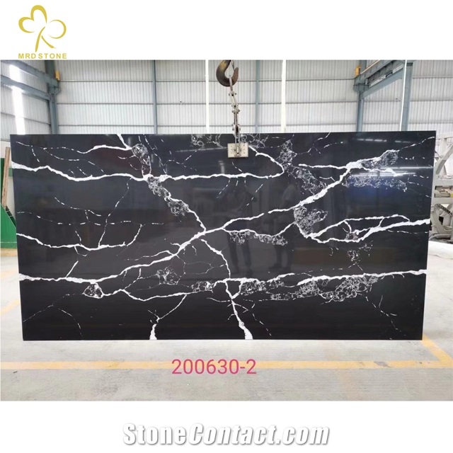China Black Marble Look Quartz Slabs