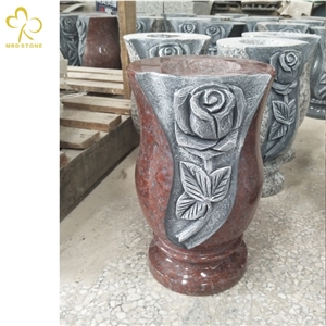 Flower Carved Granite Tombstone Monumental Vase
