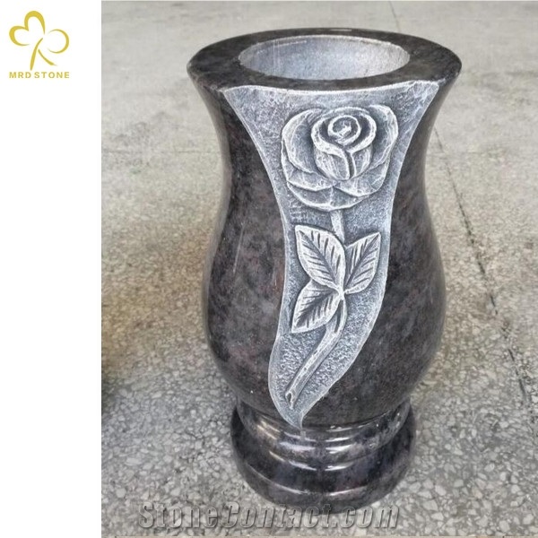 Flower Carved Granite Tombstone Monumental Vase