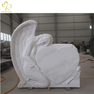 Natural Pure White Marble Angel Carving Moument Headstone