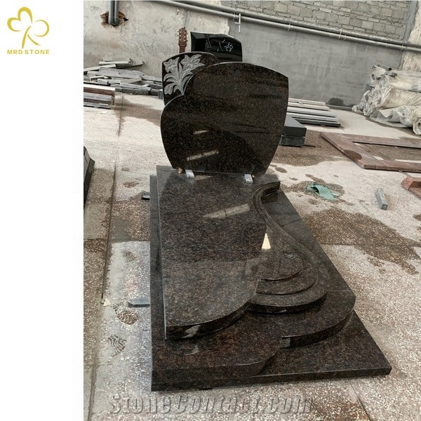 Tan Brown Granite Carved Headstone Tombstone