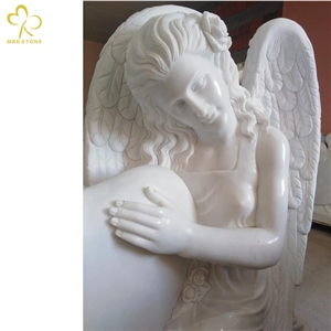 White Natural Marble Angel Carving Headstone