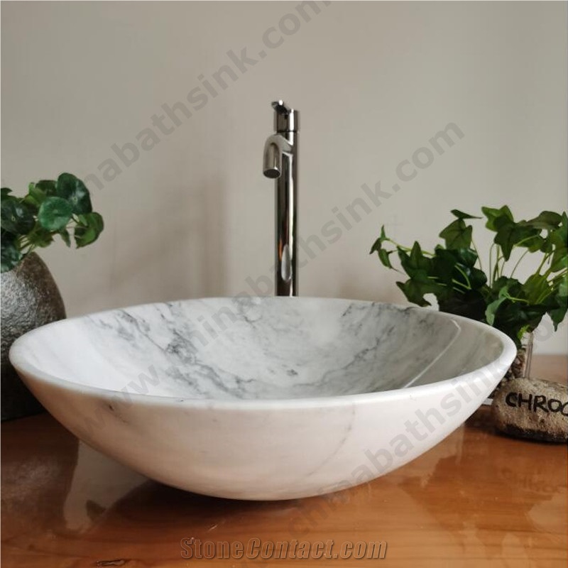 China Carrara White Marble Round Sink Full Polished