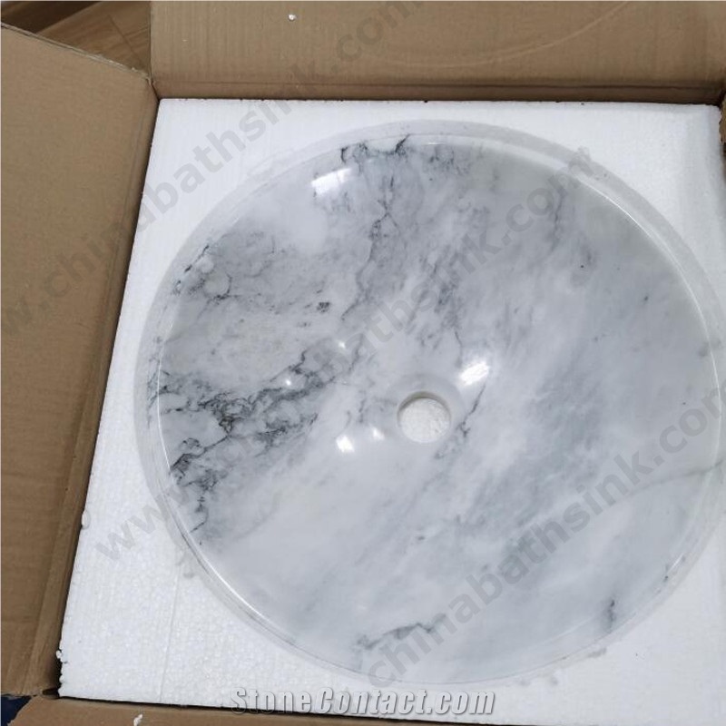 China Carrara White Marble Round Sink Full Polished