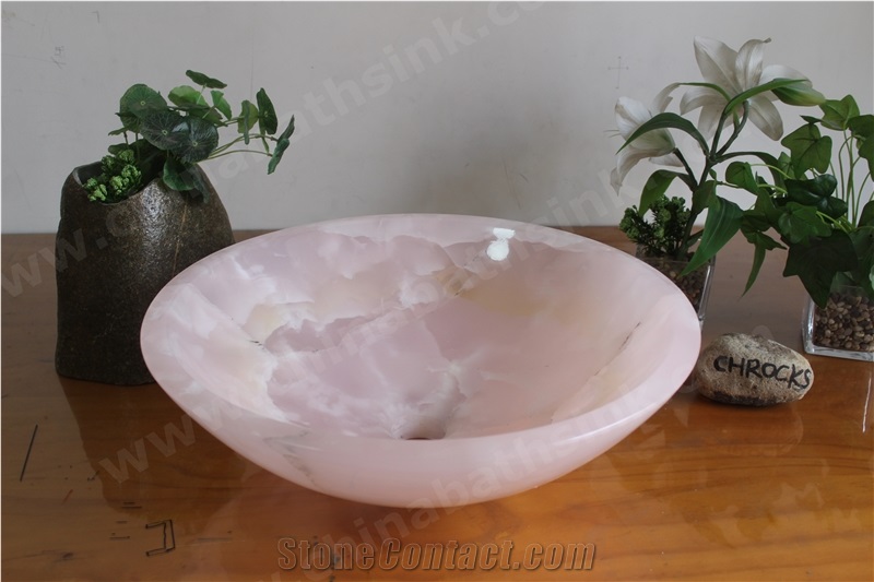 Pink Onyx Round Vessel Sink, Pink Onyx Washbasin Polished
