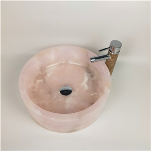 Pink Onyx Wash Basin, Pink Onyx Art Vessel Sink