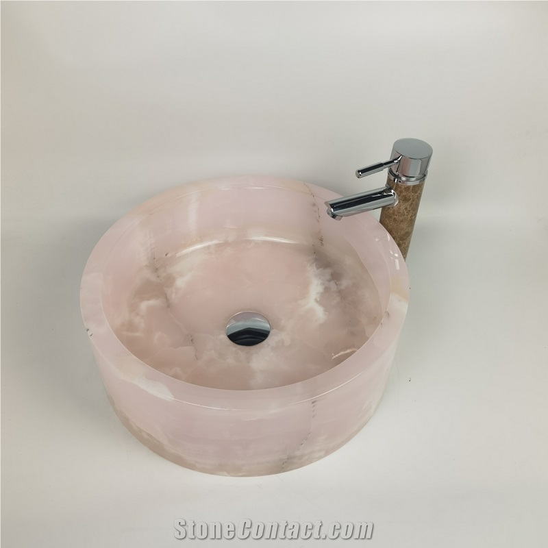 Pink Onyx Wash Basin, Pink Onyx Art Vessel Sink
