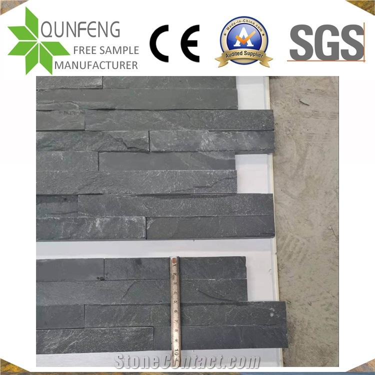 China Black Slate Wall Interlocking Stacked Stone Panels