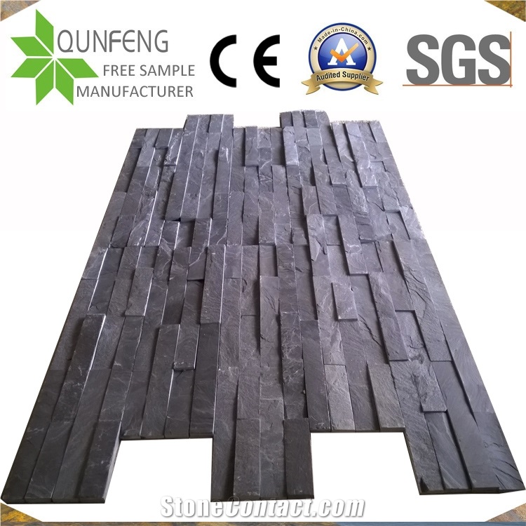 China Natural Split Black Slate Wall Stacked Stone Panels