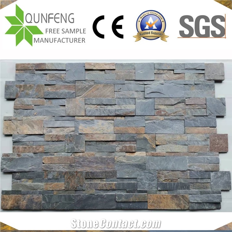 China Natural Split Stacked Stone Veneer Colorful Slate Wall
