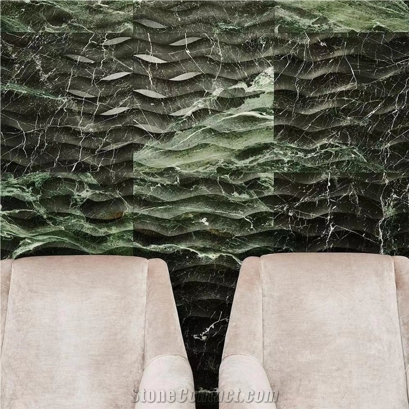 Green Marble 3D Wall Decor Panel, CNC Carved Wall Panels