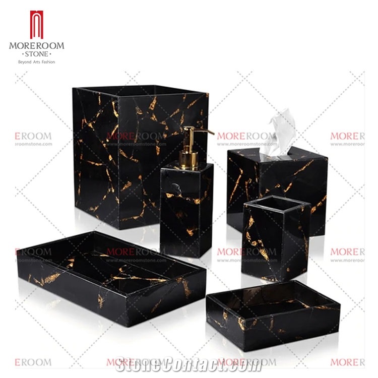 Black Stone With Gold Foil Bathroom Sets