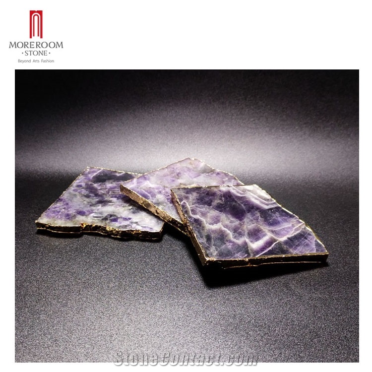 Purple Onyx Gemstones Crystals Quartz Square Coasters