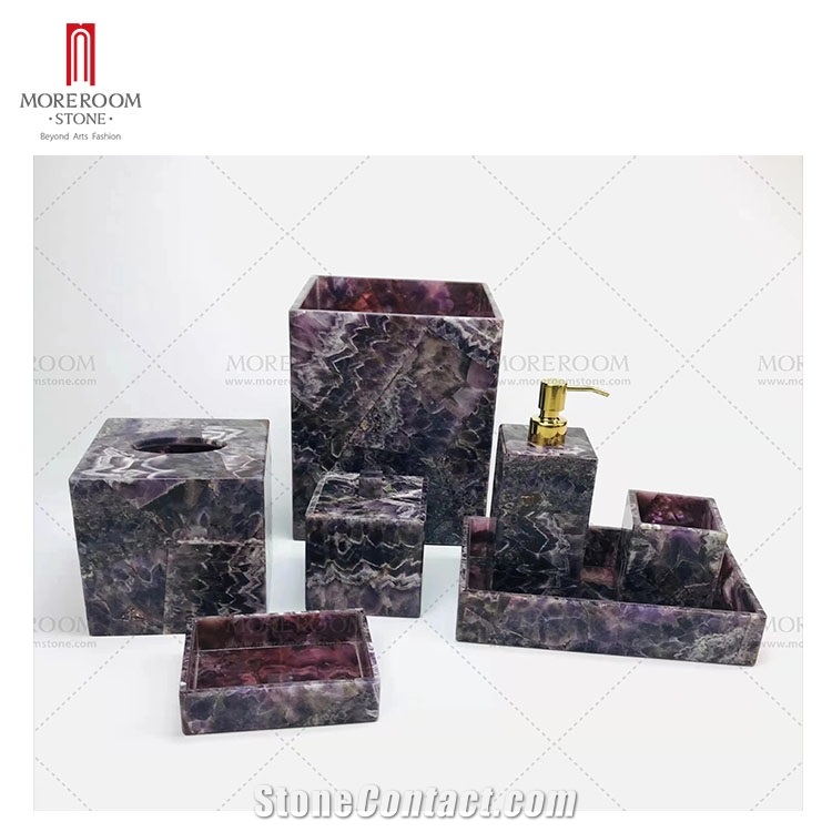 Semiprecious Stone Fluorite Luxury Bathroom Set Bathroom Accessories