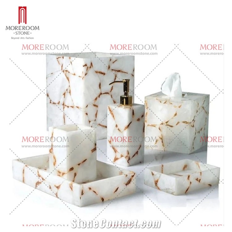 White Agate Gemstone Bathroom Sets
