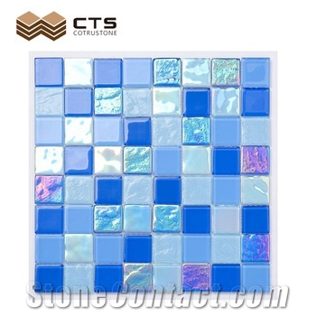Swimming Pool Mosaic Blue Color Glass Crystal Flooring