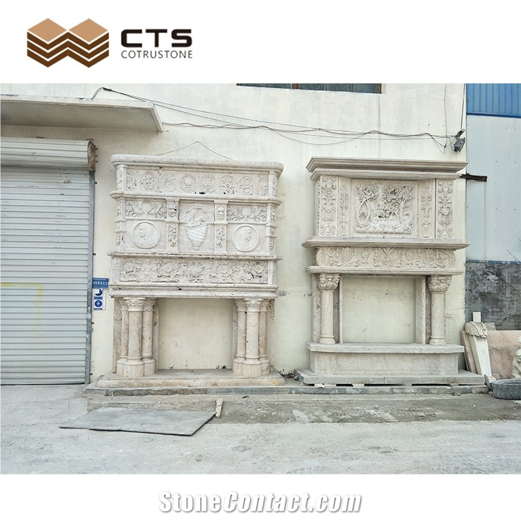 Indoor Two Tier White Beige Fireplace Mantel Stock Promotion