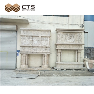 Indoor Two Tier White Beige Fireplace Mantel Stock Promotion